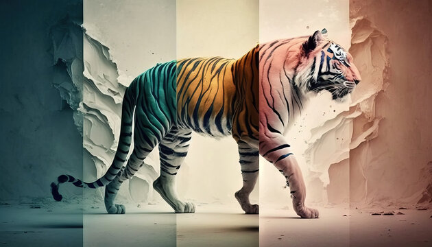 Tiger animal abstract wallpaper. Contrast background in Pastel colors generative ai