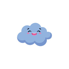 Cute and cheerful cloud with smiling face, cartoon flat vector illustration isolated on white background.