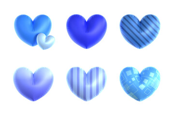 Fototapeta premium Cute blue 3D heart object set in balloon style