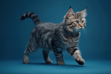 Cute cat isolated on blue background. Generative Ai