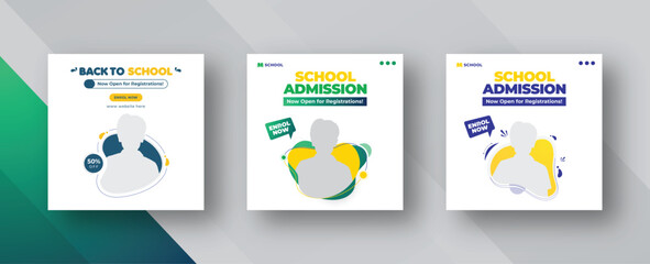 School admission web banner, square banner, and social media post template