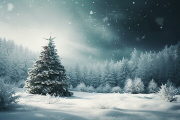 Festive abstract Christmas tree background with a winter landscape, perfect for banners or headers. Digital art. Generative AI