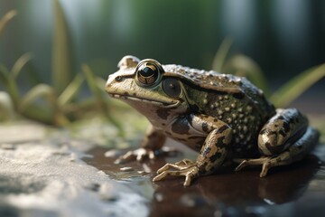 An incredibly detailed, unreal engine 5 render of a playful frog on white background with macro and depth of field. Generative AI