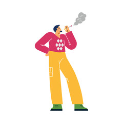 Standing man smoking cigarette flat style, vector illustration