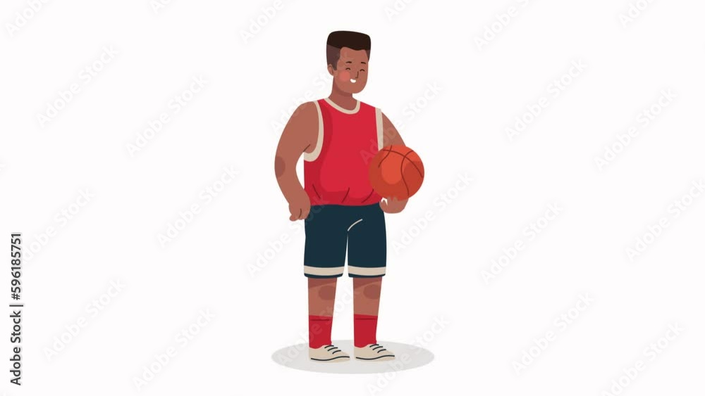 Sticker little boy practicing basketball character animation