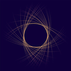 Abstract round frame made of yellow dots isolated on blue.