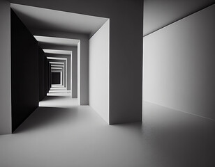 Abstract Minimalist Interior/Exterior Buildings in Black and White Using Generative AI