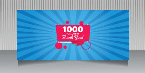 Thanks 1000 Followers Facebook Cover Page. 1k followers celebration banner. Social media concept. Vector illustration.
