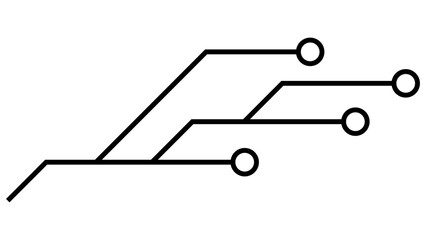 Printed circuit board PCB tracks isolated on white background. Technical clipart with lines and rings at the ends. Dividers for design. Design element.
