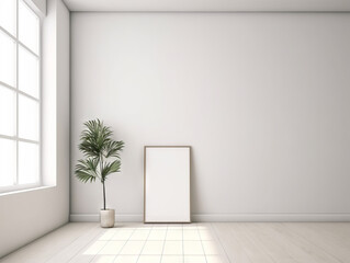 Minimalist Poster in White Room With Modern Decor Using Generative AI