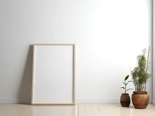 Minimalist Poster in White Room With Modern Decor Using Generative AI