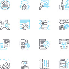 Marketing linear icons set. Advertising, Branding, Campaigns, Consumers, Content, Conversion, Customer line vector and concept signs. Data,Digital,Engagement outline illustrations