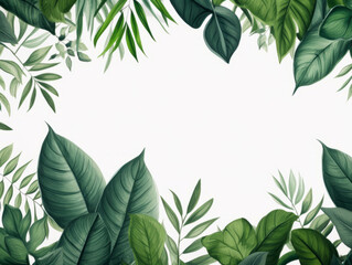 Naklejka premium Trendy Green Leaves Ferns and Elephant Ear Plants on White Background Using Generative AI