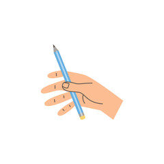 Human hand holding pencil flat style, vector illustration