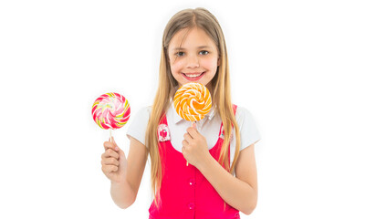 smiling teen girl with yummy lollipop on background. photo of teen girl with yummy lollipop