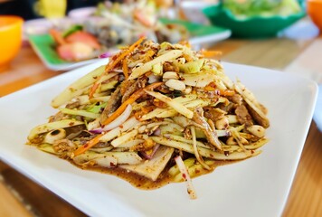 Thai street food, Thai Mango salad, Som tum, Thai Spicy salad.