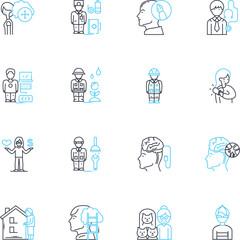 Interconnectedness linear icons set. Unity, Connectivity, Integration, Interdependence, Wholeness, Harmony, Bond line vector and concept signs. Nerk,Synthesis,Association outline illustrations