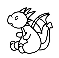 Kawaii baby dragon cartoon outline icon