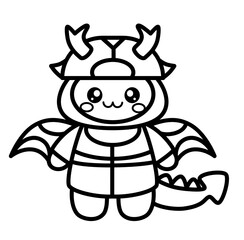 Kawaii baby dragon cartoon outline icon