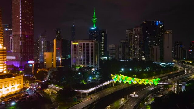 Aerial footage of the Saloma link bridge with Eid Fitr, Hari Raya aidil fitri green ketupat Theme