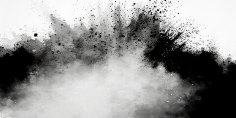 Distress floor black dirty old grain. Black Powder with ash and dust splashing with pieces of dirt and coal isolated on white. dirt overlay or screen effect use for grunge and vintage image style.  - obrazy, fototapety, plakaty