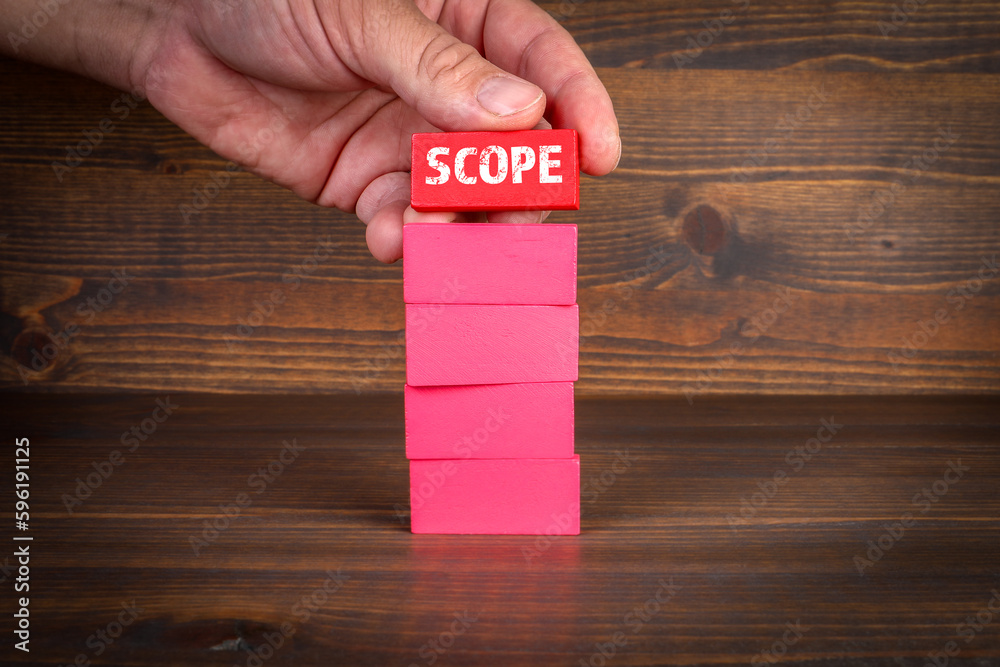 Wall mural scope concept. red blocks in a pile on a wooden texture background