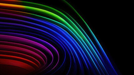 Abstract background, rainbow neon shapes on a clean black background.