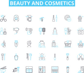 Beauty and cosmetics linear icons set. Glamour, Radiance, Elegance, Perfection, Luxury, Rejuvenation, Serenity line vector and concept signs. Essence,Flawless,Lavish outline illustrations