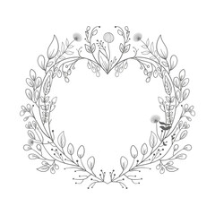 Obraz na płótnie Canvas Hand Drawn Wreath or Floral Frame In Heart Shape. Generative AI Illustration.