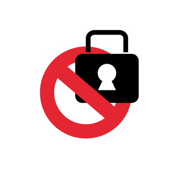 Prohibition symbol and padlock silhouette icon. Vector.