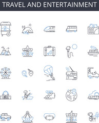 Travel and entertainment line icons collection. Adventure, Destinations, Beaches, Excursion, Discovery, Culture, Scenery vector and linear illustration. Escape,Exploration,Vacation outline signs set