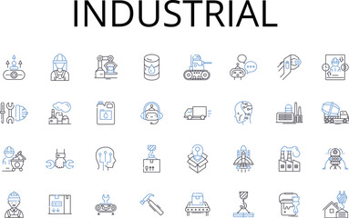 Industrial line icons collection. Agricultural, Commercial, Constructive, Developmental, Economic, Entrepreneurial, Financial vector and linear illustration. Innovative,Manufacturing,Mechanical