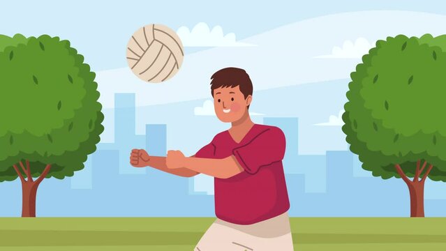 little boy practicing volleyball character animation