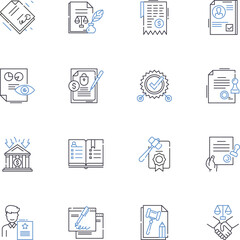 Enforceable line icons collection. Legal, Binding, Mandatory, Authoritative, Compliant, Admissible, Obligatory vector and linear illustration. Regulated,Verifiable,Imperative outline signs set