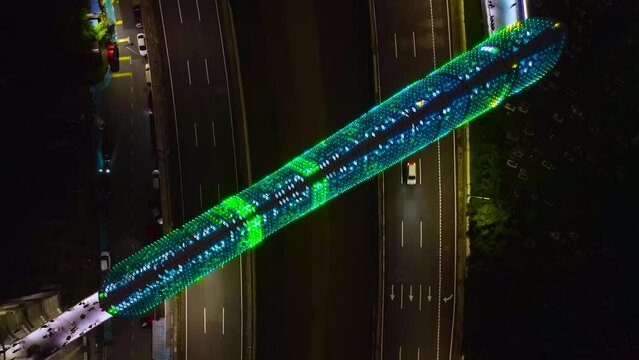 Aerial footage of the Saloma link bridge with Eid Fitr, Hari Raya aidil fitri green ketupat Theme