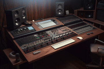 Obraz premium old vintage recording music studio, ai generative