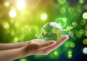 Environment Concept - Globe Glass In Green Forest With Sunlight