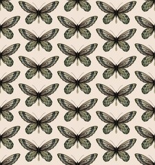 LIGHT PINK SEAMLESS PATTERN WITH MULTI-COLORED PASTEL DIGITAL WATERCOLOR BUTTERFLIES
