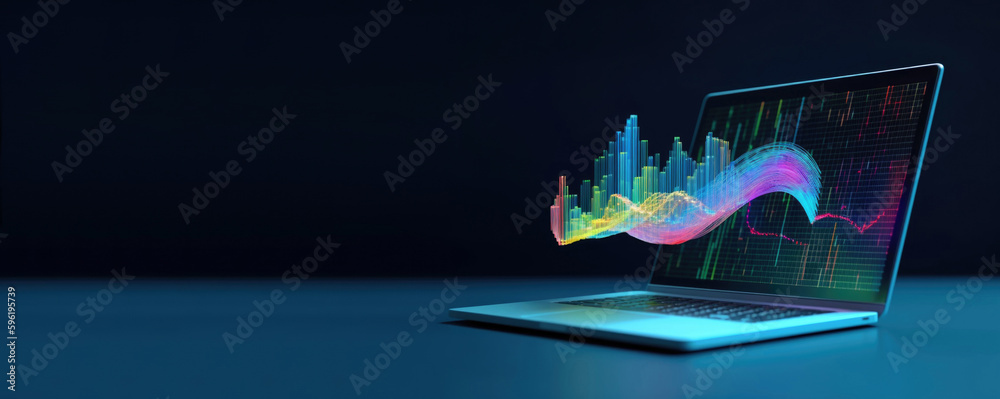 Wall mural laptop computer with digital data, technology concept, banner. created using generative ai tools