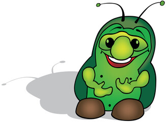 Funny Green Fat Beetle with Smile and Green Eyes
