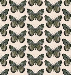 LIGHT PINK SEAMLESS PATTERN WITH MULTI-COLORED PASTEL DIGITAL WATERCOLOR BUTTERFLIES