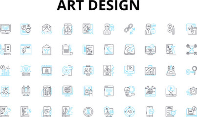Art design linear icons set. Creativity, Imagination, Aesthetics, Visuals, Inspiration, Expression, Sketching vector symbols and line concept signs. Graphics,Sketches,Paintings illustration