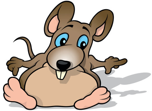 Funny Brown Mouse Sitting on the Ground from Front View