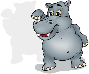 Standing Gray Hippo on hind Legs waving Paw