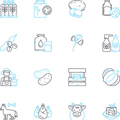 Organic cultivation linear icons set. Soil, Fertilizer, Compost, Pesticides, Herbicides, Garden, Farm line vector and concept signs. Sustainable,Health,Nutrients outline illustrations