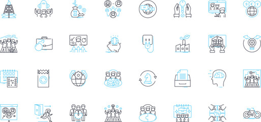 International outreach linear icons set. Global, Diversity, Unity, Cultural, Exchange, Outreach, Collaboration line vector and concept signs. Empowerment,Communication,Inclusivity outline