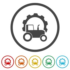 Tractor gear logo. Set icons in color circle buttons