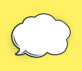 Fototapeta premium Retro empty comic speech bubble thought cloud with black halftone shadows. Vector illustration text frame border, vintage design, pop art style