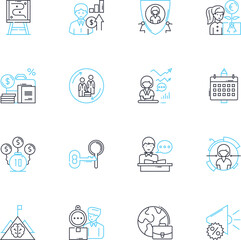 Fototapeta premium Budget tracking linear icons set. Finance, Expense, Budgeting, Accounting, Savings, My, Cost line vector and concept signs. Tracking,Planning,Analysis outline illustrations