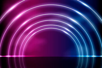Modern futuristic 3d rendering of neon circle stage glow lightning background. Template for product presentation concept. Mock up 3D rendering